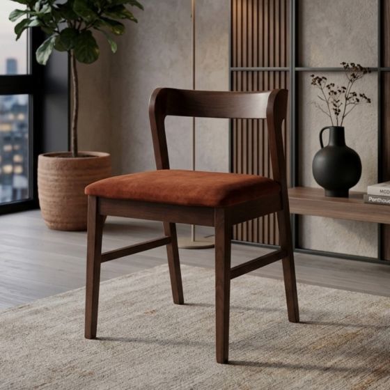 Oslo Rust Orange Velvet Oak Dining Chair - In Stock