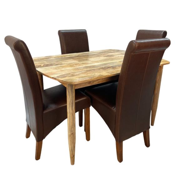 Scandi Mango 130cm Dining Table and 4 Rollback Chairs
