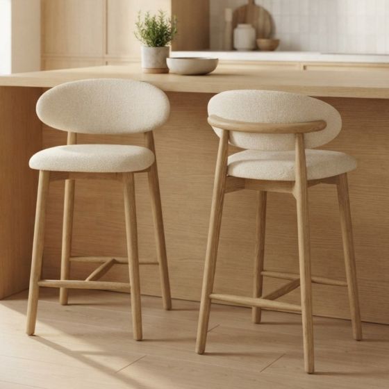 Scandi Cream Boucle CRIB 5 Bar Stool - Light Leg - Due 16th October