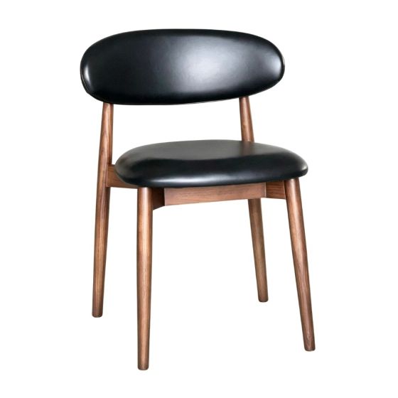 Scandi Black Faux Leather Oak Dining Chair (Dark Leg) - In Stock