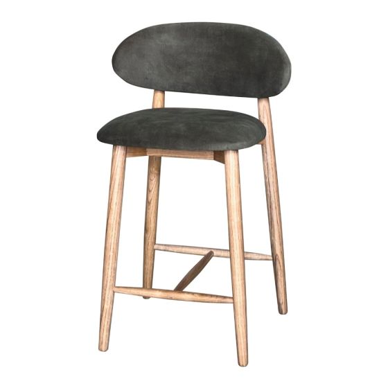 Scandi Green Velvet Oak Bar Stool - Light Leg - Due 19th July