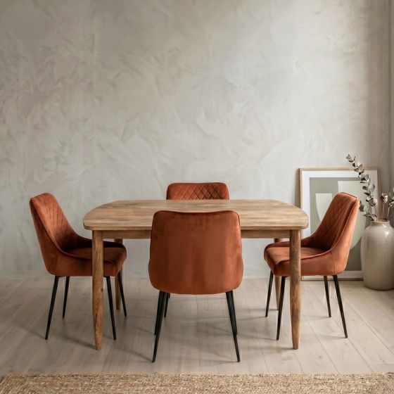SCANDI MANGO 130CM DINING SET WITH X4 RUST ORANGE HENLEY CHAIRS