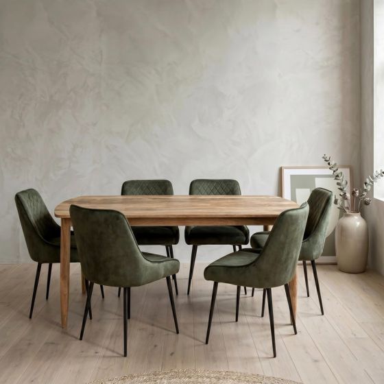 SCANDI MANGO 190CM DINING TABLE WITH 6 OLIVE GREEN HENLEY CHAIRS