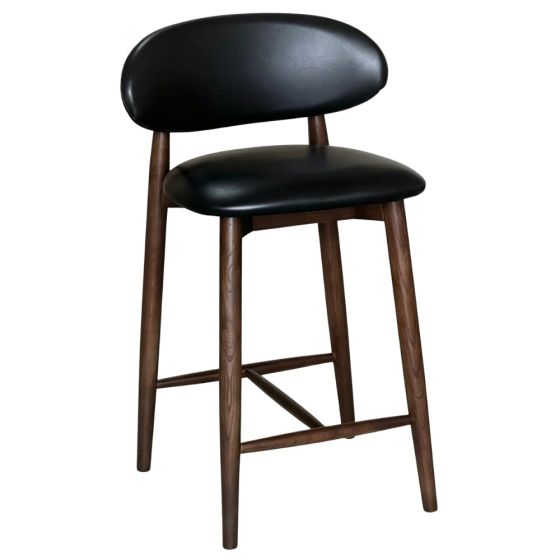 Scandi Black Faux Leather Oak CRIB 5 Bar Stool - Dark Leg - Due 19th October