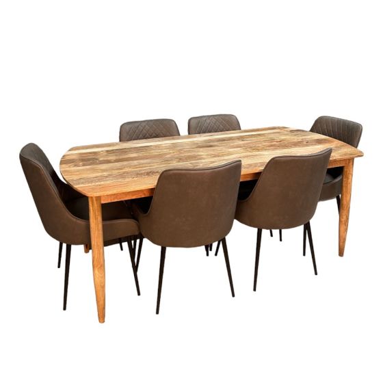 Scandi Mango 190cm Dining Table & 6 Henley Faux Leather Dining Chairs