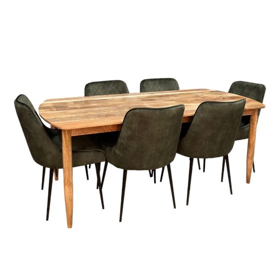 Scandi Mango 190cm Dining Table & 6 Henley Velvet Dining Chair
