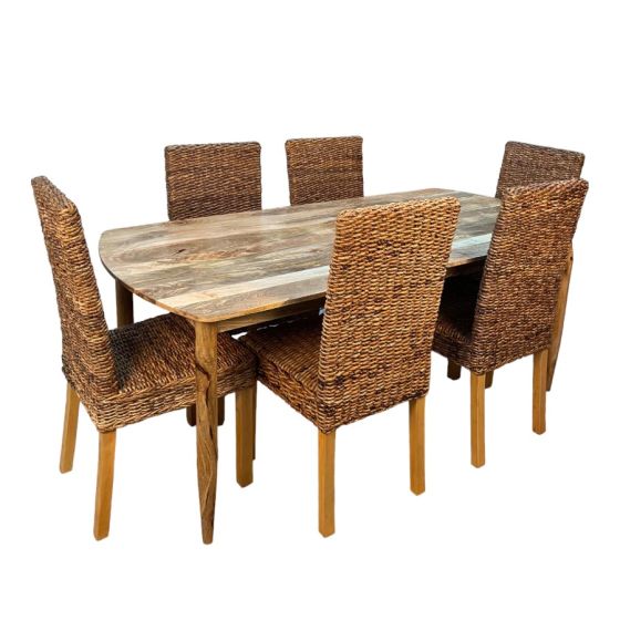 Scandi Mango 190cm Dining Table & 6 Rattan Chairs
