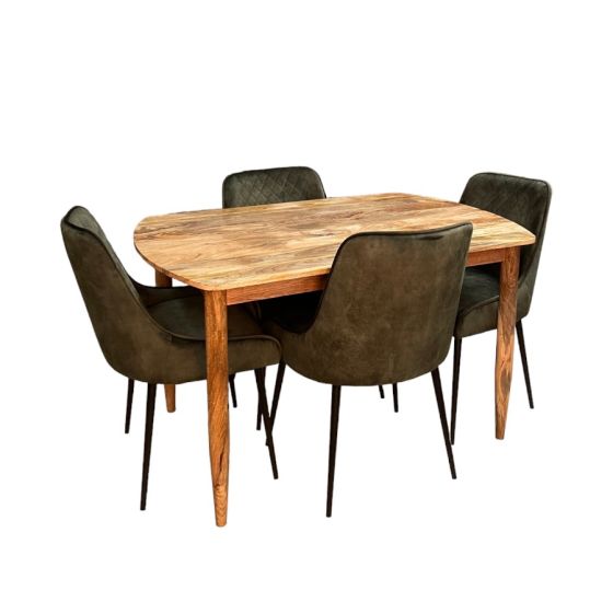 Scandi Mango 130cm Dining Table & 4 Henley Velvet Dining Chairs