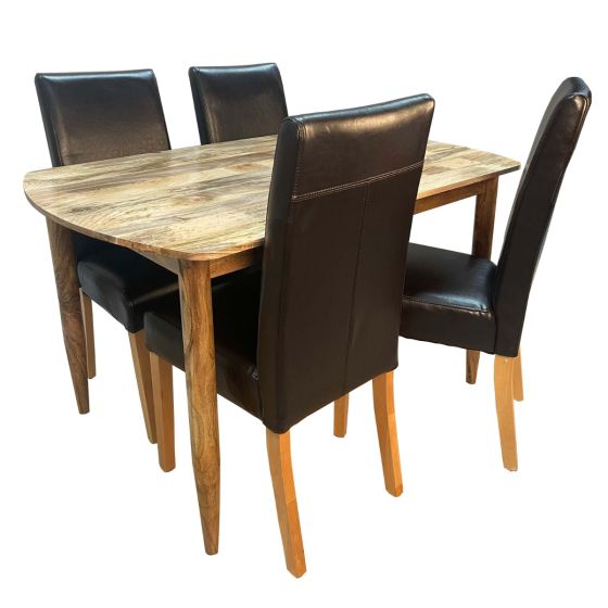 Scandi Mango 130cm Dining Table & 4 Leather Barcelona Dining Chairs