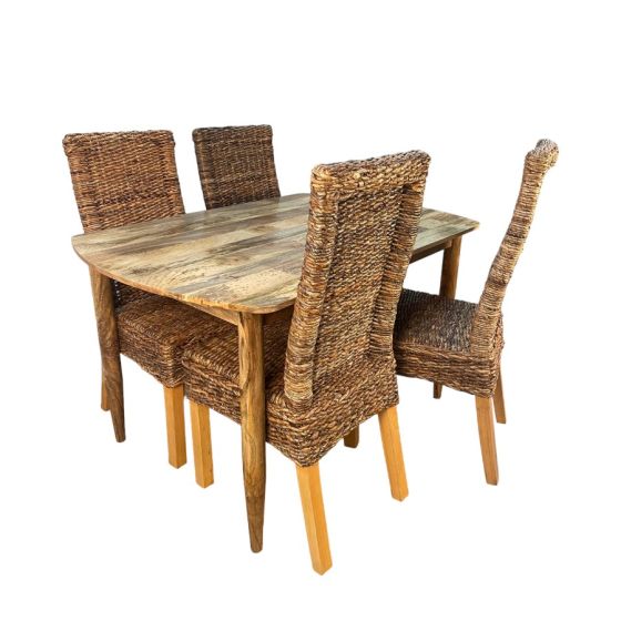 Scandi Mango 130cm Dining Table & 4 Rattan Dining Chairs