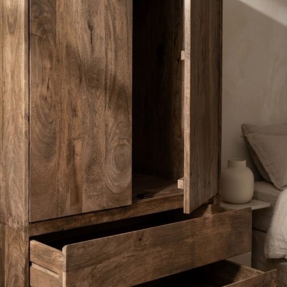 Oak Stain Scandi Mango 2 Drawer Wardrobe - In Stock