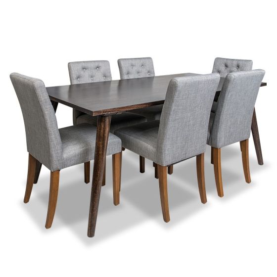 Vintage Mango Dining Table Large & 6 Milan Button Fabric Chairs