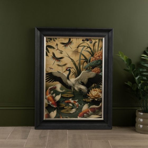Oriental Framed Art - Crane & Koi 