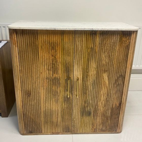 Flute Light Mango Wood Marble Top Sideboard With Optional Gold Base - One available
