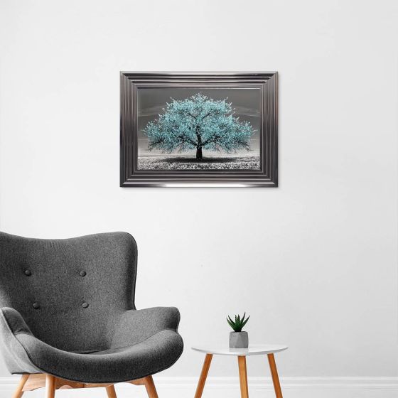 Teal Cherry Tree Framed Art - In Stock
