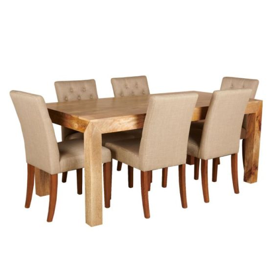 Light Mango Wood 180cm Dining Table & 6 Milan Buton Chairs