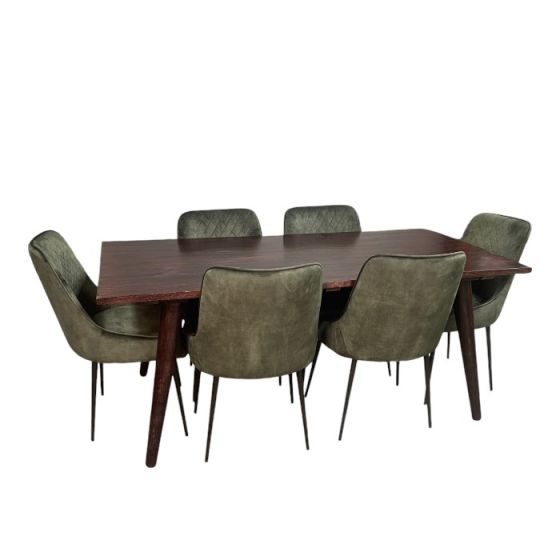 Vintage Mango 180cm Dining Table & 6 Henley Velvet Dining Chairs