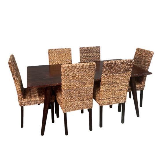 Vintage Mango 180cm Dining Table & 6 Rattan DIning Chairs