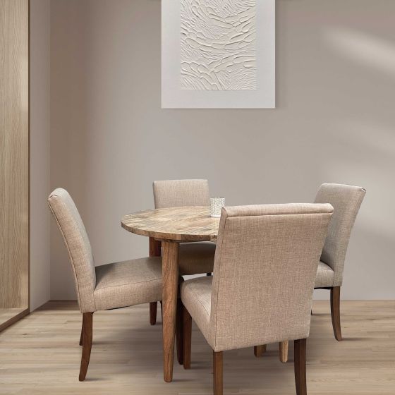 Light Vintage Mango 100cm Round Dining Table & 4 Milan Dining Chairs (3 Colours) - Due 5th May