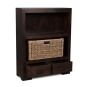 Mango Wood Small Bookcase with Rattan Wicker Basket
