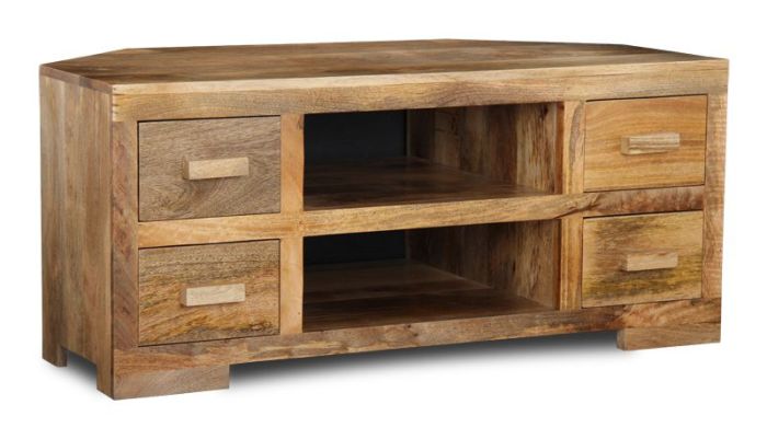 Light Mango Wood Corner TV Unit