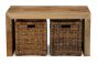 Light Mango Wood Small Open Coffee Table with Rattan Baskets