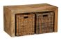 Light Mango Wood Small Open Coffee Table with Rattan Baskets
