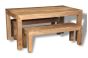 Light Mango Wood 160cm Dining Table & 2 Small Mango Benches