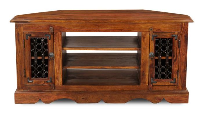 Jali Sheesham - 114cm Corner TV Unit -Honey