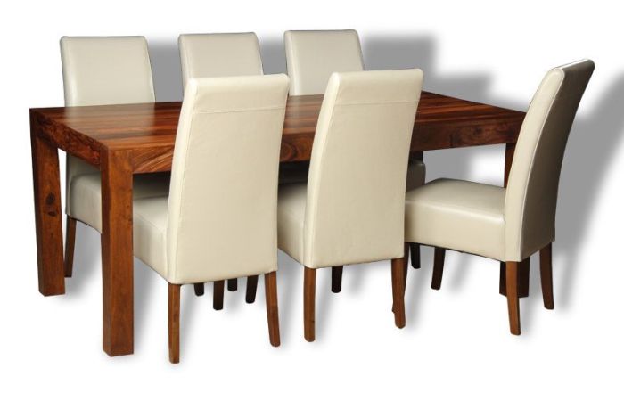 Cube Sheesham 180cm Dining Table & 6 Madrid Chairs (3 Colours) - In Stock