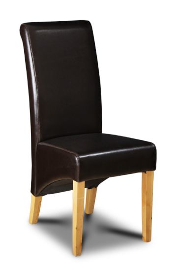 Brown Leather Rollback Dining Chair