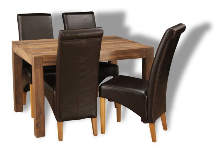 Small Cube Natural Dining Table & 4 Rollback Chairs