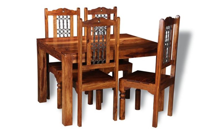 Small Cube Dining Table & 4 Jali Dining Chairs