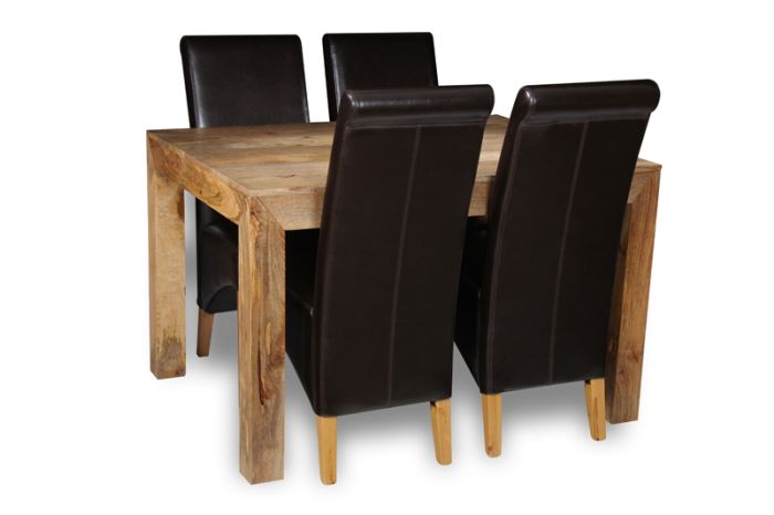 Light Dakota 120cm Dining Table & 4 Leather Rollback Chairs