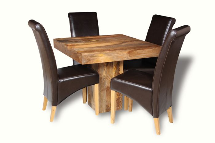Light Dakota 90cm Cube Dining Table & 4 Rollback Chairs