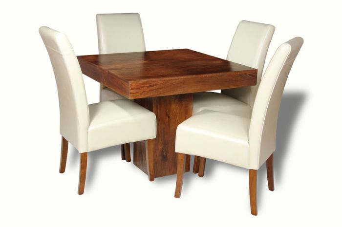 Small Dakota Cube Dining Table & 4 Madrid Leather Chairs : Madrid - Cream