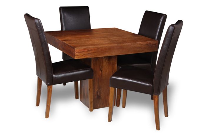 Small Dakota Cube Dining Table & 4 Barcelona Leather Chairs : Barcelona - Brown