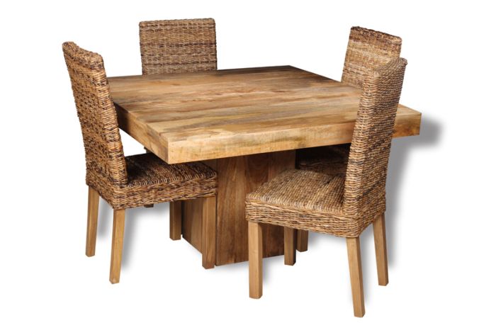 Light Dakota 120cm Cube Dining Table & 4 Rattan Chairs