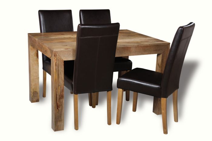 Light Dakota 120cm Dining Table & 4 Leather Chairs