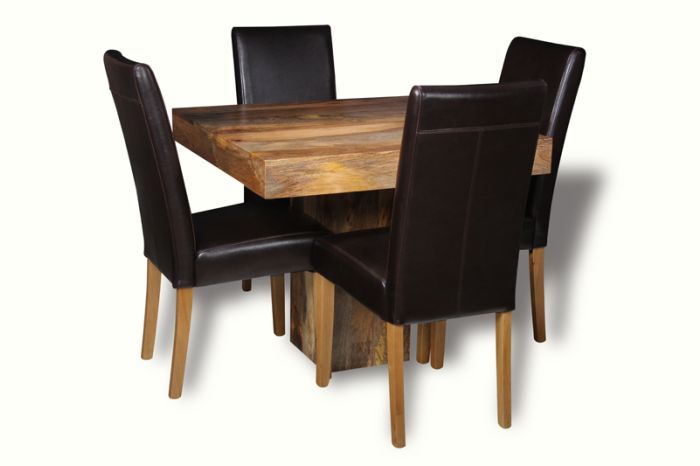 Light Dakota 90cm Cube Dining Table & 4 Leather Chairs