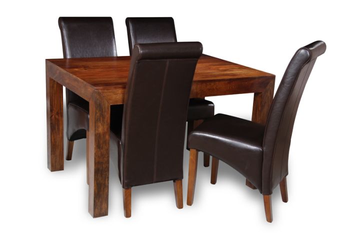 Dakota 120cm Dining Table & 4 Rollback Chairs : Rollback - Brown