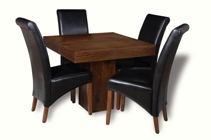 Mango Wood 90cm Cube Dining Table & 4 Rollback Chairs