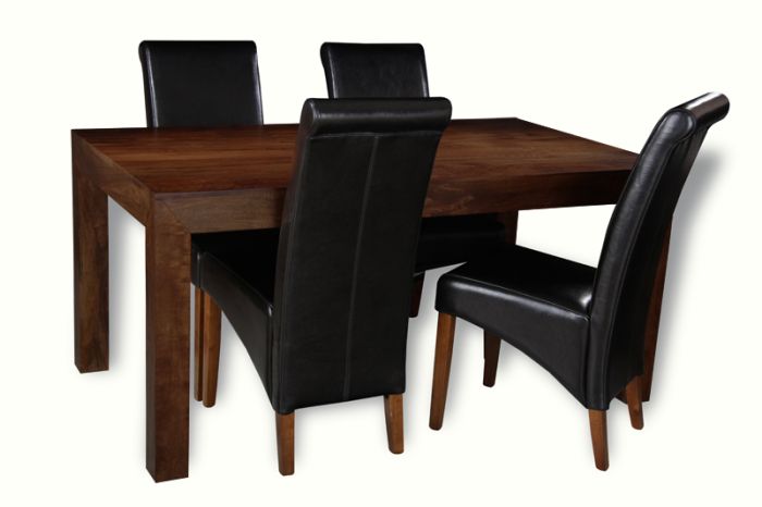 Mango Wood 160cm Dining Table & 4 Rollback Chairs