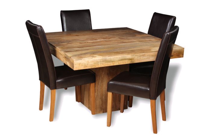 Mango Wood 120cm Cube Dining Table & 4 Barcelona Chairs