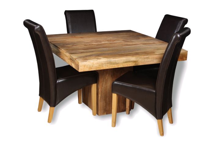 Light Mango Wood120cm Cube Dining Table & 4 Rollback Chairs