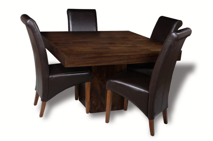 Mango Wood 120cm Cube Dining Table & 4 Rollback Chairs