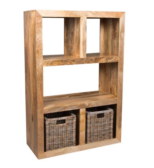 Light Dakota 98cm Open Bookcase with Rattan Baskets