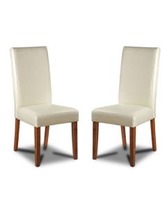 Set of 2 Cream Leather Rollback Dining Chairs