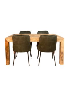 Light Mango Wood 160cm Dining Table & 4 Henley Velvet Dining Chairs