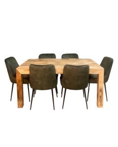 Light Mango Wood 160cm DIning Table & 6 Henley Velvet Dining Chairs